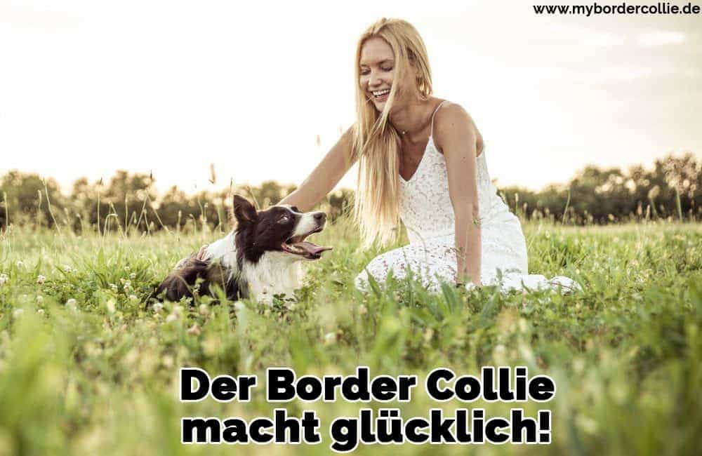 Eine Frau streichelt ihren Border Collie